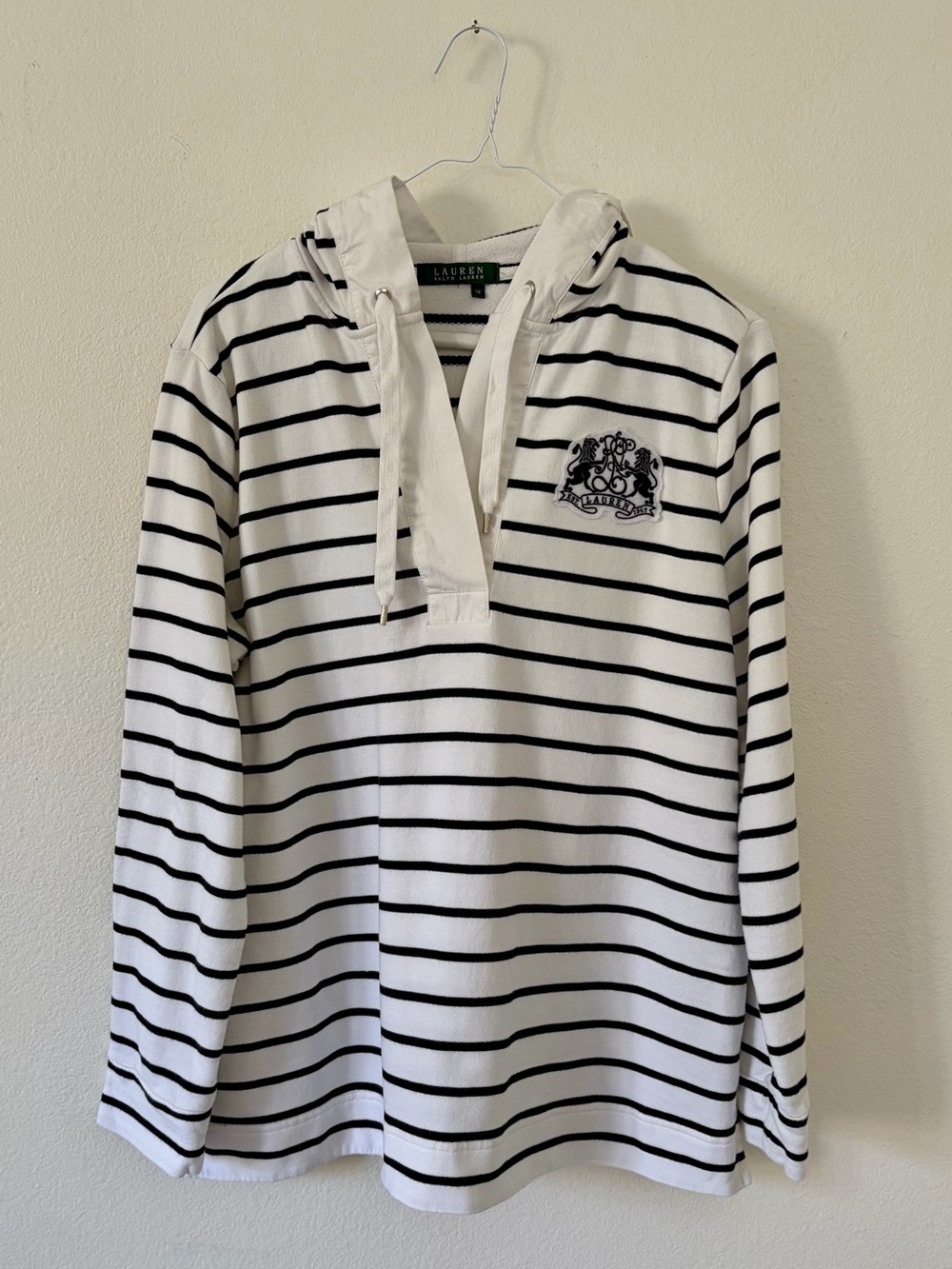 Ralph Lauren White and Black Striped Hooded Pullover